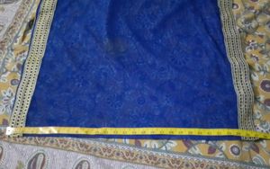 Blue Net Dupatta with Gold Trim