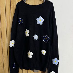 korean Floral Black Sweater (buy1 G1)