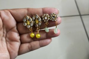 Two Pair Handcrafted Kundan Drop Earrings