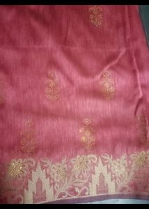 Swarovski Work Pinkish Red Zari Saree