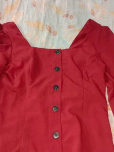 Red Buttoned Long Sleeve Top