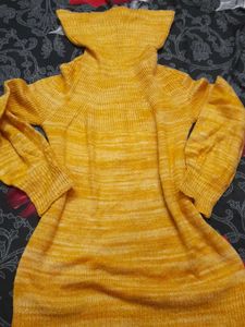 Cozy Mustard Knit Sweater Dress