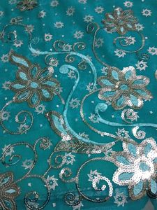 Aqua Blue Embroidered Saree