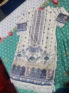 Elegant Cream &amp; Blue Printed Salwar Kameez