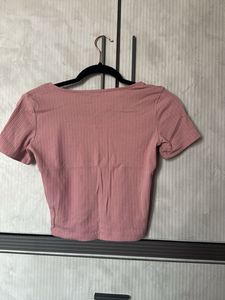 Cute Pink Ribbed Button Top