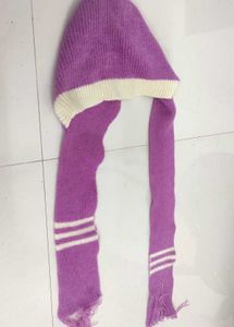 Purple Women Strip Knitted Woolen Cap Muffler