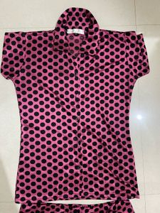 Pink Polka Dot Night Suit Shorts Set