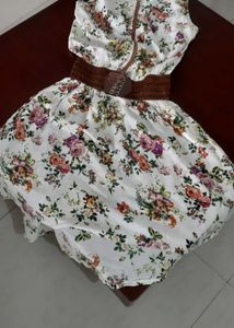 Pretty floral print uneven length dress for women