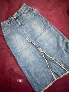 Denim Slit Midi Skirt