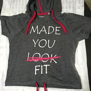 Grey Crop Top Hoodie For Women