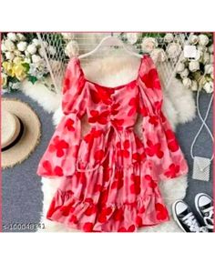 Floral Printed Red Dress