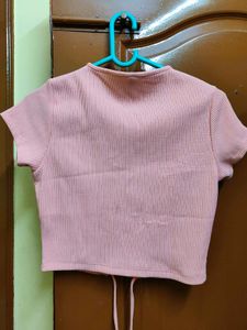 Pink Tie-Front Crop Top