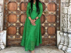 Elegant Green Striped Kurta Dress
