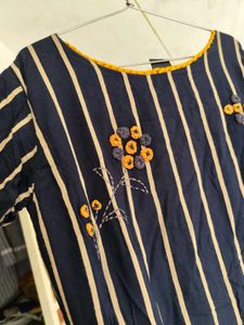 Navy blue Kurti With Yellow Lines