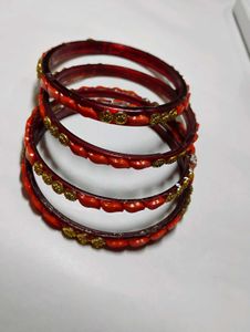 Red Bangles Set With Orange Detailing
