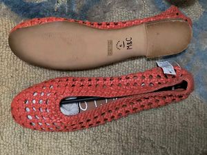 Woven Orange Flats, Imported Pure Leather