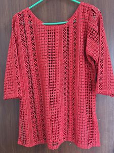 Red Crochet Knit Top