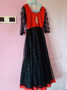 Black And Red Umbrella Kurti With Dupatta