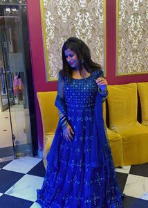 Teal Embroidered Indian Anarkali Dress