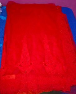 Red Embellished Saree With Blouse And Peticoat