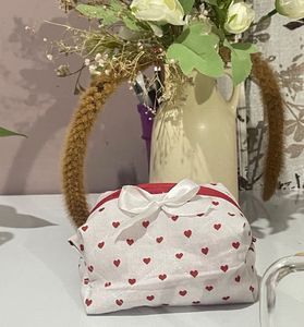 Heart Print Cosmetic Bag with Bow❤️