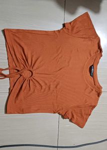 Rust-Colored Ring Detail Crop Top