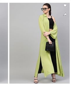 Women Flared 3/4th Sleeve Green Shrug