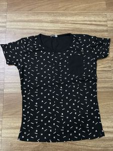 Patterned Black Pocket Tee