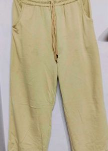 Beige Drawstring Wide Leg Pants