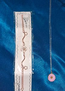 Rose Gold Bracelet and Flower Silver Chai