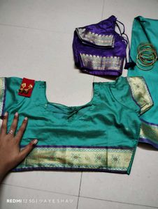 Teal Saree with 2 Blouse