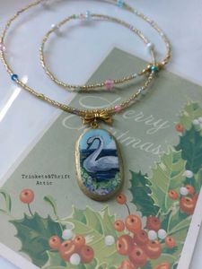 Enchanted Swan Lake II Clay Pendant Necklace