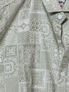 Olive Green Patterned Long Sleeve Button Down