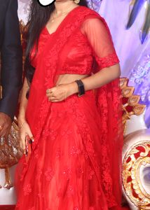 Cherry Red Stone Work Lehenga Only One Time Used