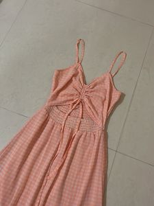 Peach Gingham Maxi Dress