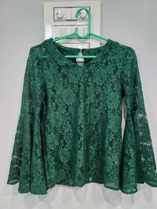 Flare Hand Green Lacy Top
