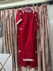 Red Embroidered Kurta