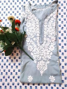Beautiful Cotton Chicken Grey Kurti