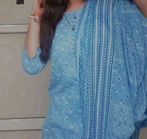 Blue Printed Kurti Set