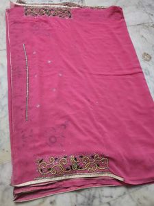 Pink heavy work saree with blouse