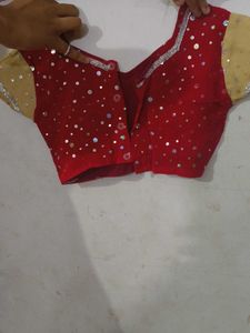 Red And Cream Baby Sari With Tikli Work
