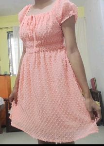 Tokyo Talkies Peach Swiss Dot Dress