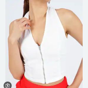 White Halter Zip Top