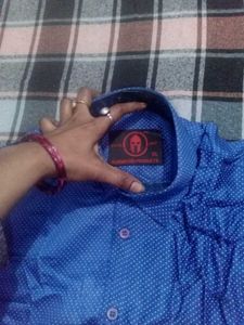 Royal Blue Shirt N White Doted In Cotten Blend 👚