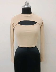 Cute Beige Cutout Top