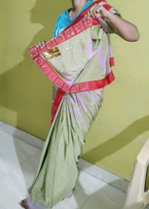 Elegant Olive &amp; Lavender Striped Saree