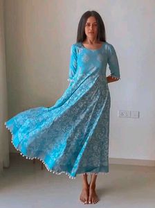 Libas blue & white ethnic motifs printed cotton dr