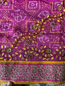 Pink Bandhani Saree With Gota Patti Work