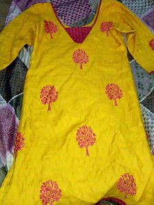 Yellow Embroidered Kurti