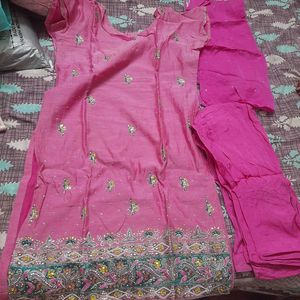 Red Embellished Kurta Set